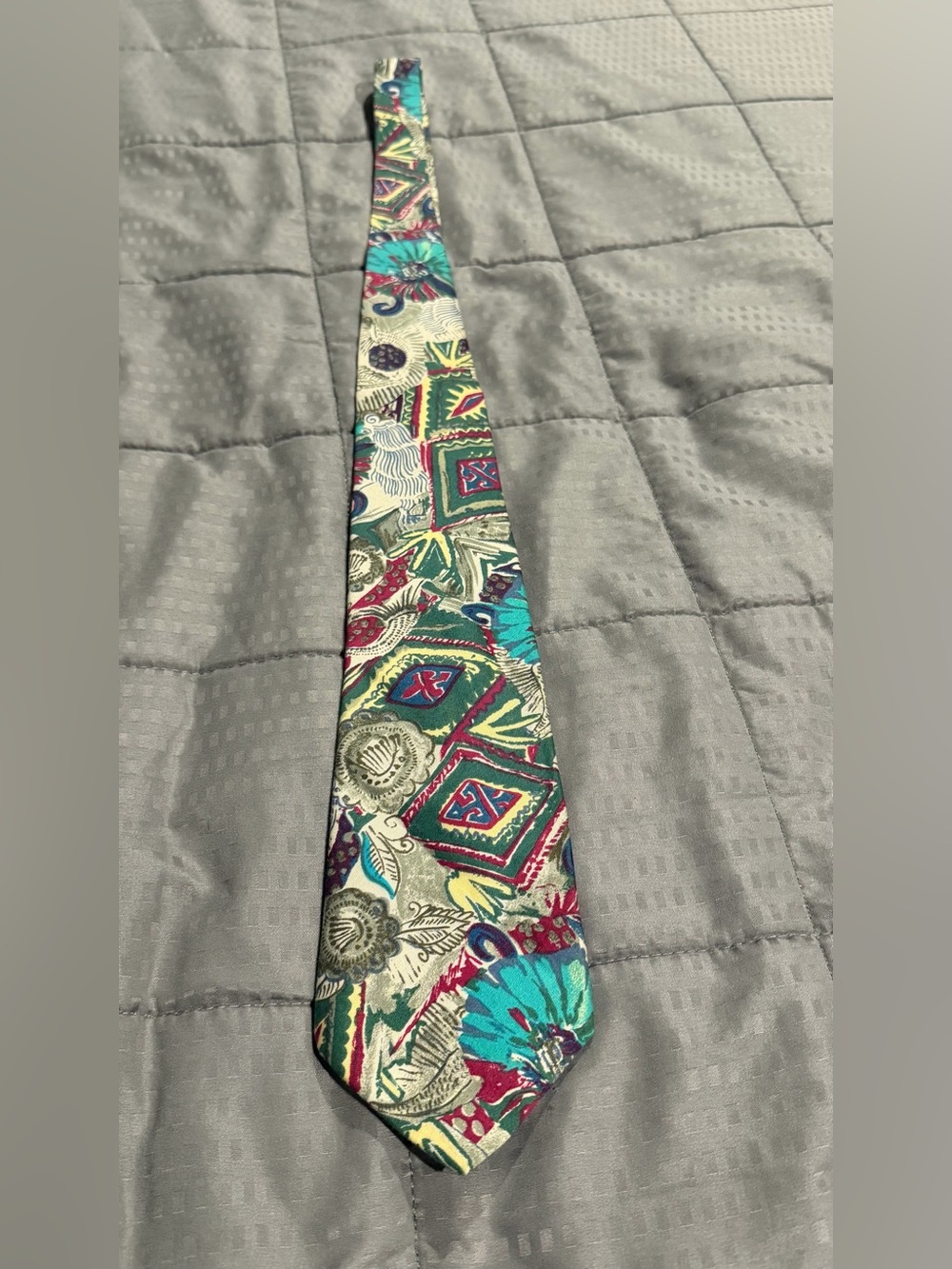 Vibrant Teal & Burgundy Floral-Geometric Men's Tie